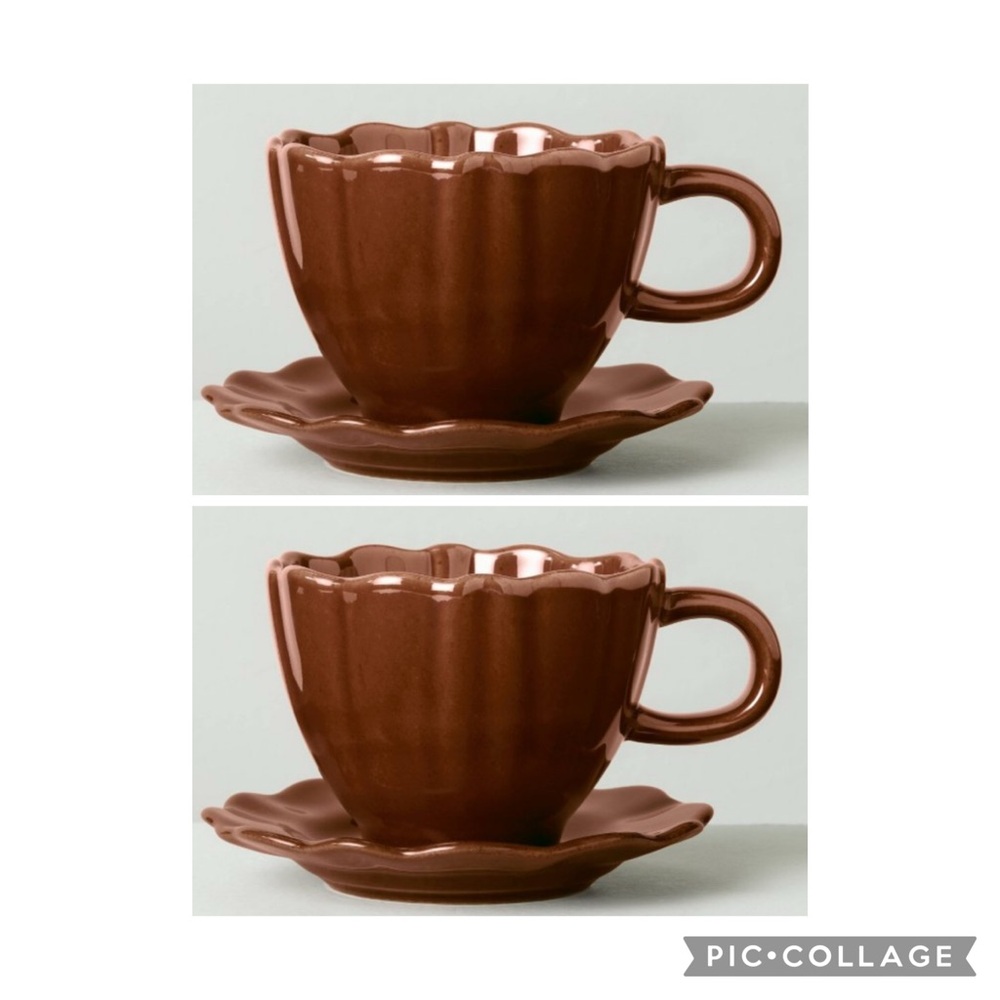 Set of 2 - Hearth & Hand Magnolia 5oz Scalloped Stoneware Espresso Cup & Saucer